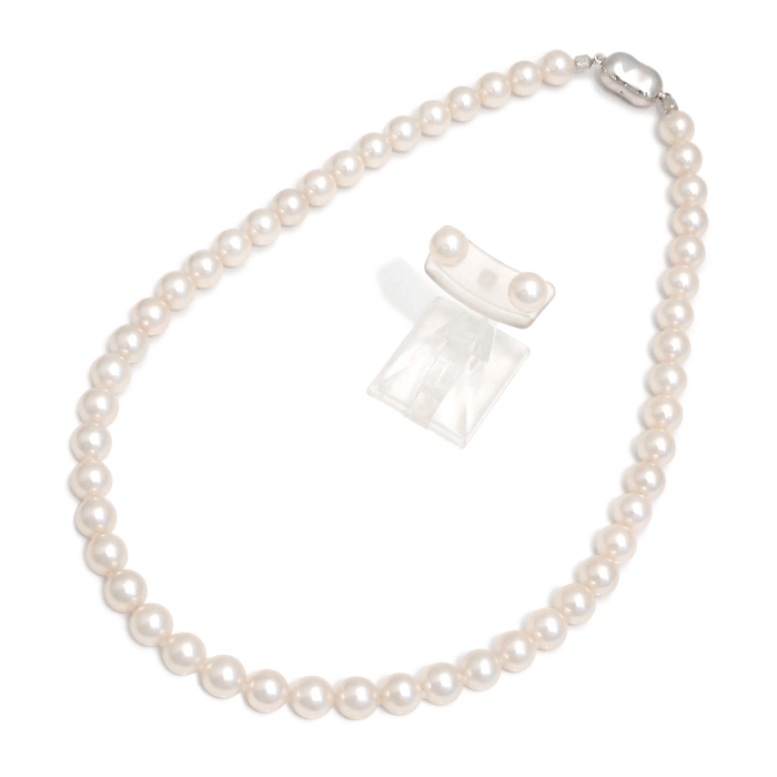 SV925/K14WG オーロラ花珠 アコヤ真珠 パール ネックレス&ピアス 2点セット 箱・ケース・鑑定書付き ホワイト系