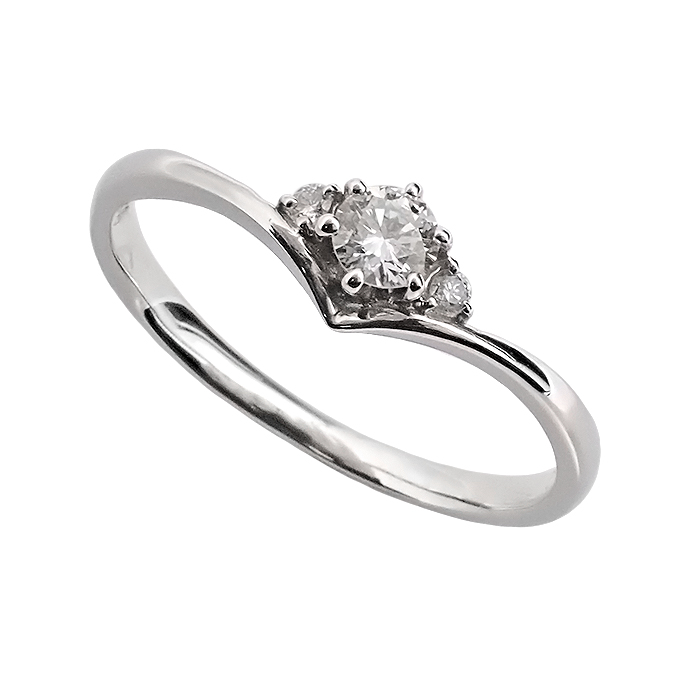 Pt900 ダイヤモンド 指輪 10号 V字 シルバーカラー