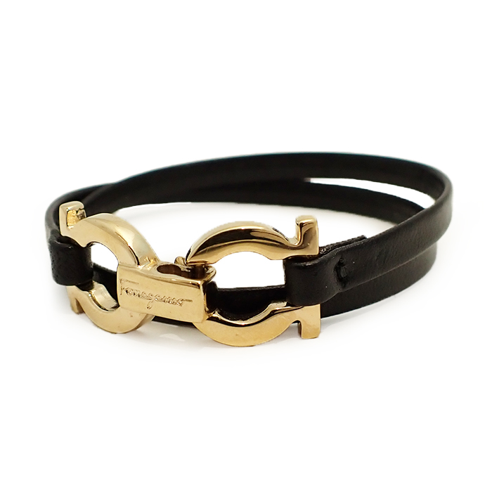 サルヴァトーレ・フェラガモ(Salvatore Ferragamo) 2連ブレスレット チョーカー 黒色 ガンチーニ
