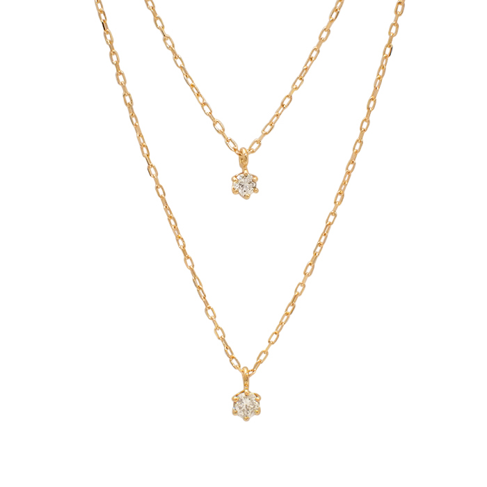 K18 ダイヤモンド 2連ネックレス 一粒 ゴールド