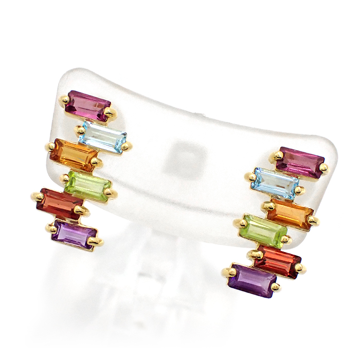 K18 マルチストーン ピアス 6石 イエローゴールド