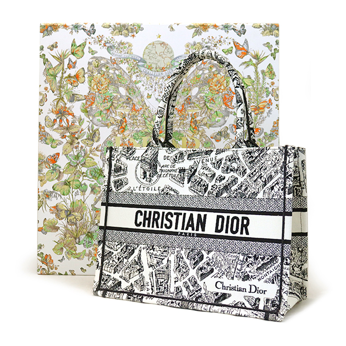 クリスチャンディオール(Christian Dior) ブックトート ミディアム プランドゥパリ エンブロイダリー トートバッグ 箱付き ホワイト