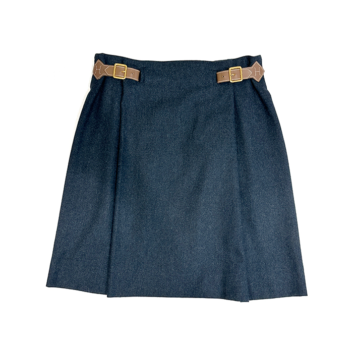 エルメス(HERMES) スカート Ｈロゴ サイドバックル付き ウール サイズ42 ネイビー