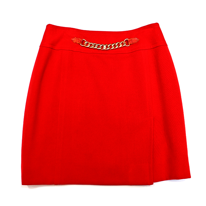 セリーヌ(CELINE) タイトスカート チェーン付き サイズ40 ミニ ひざ丈 ウール レッド