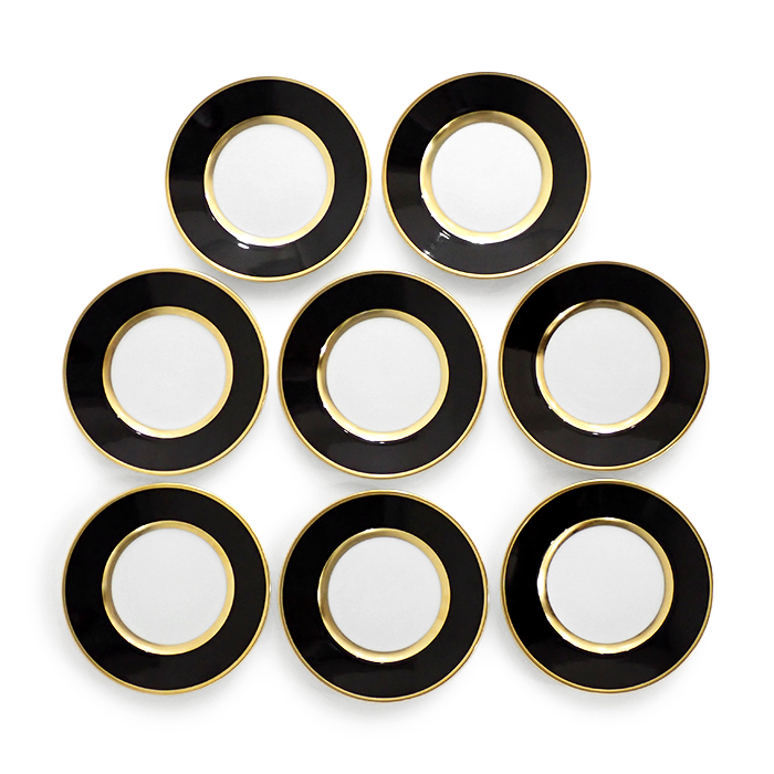 アウガルテン(AUGARTEN) ガレッジ 6744 プレート 皿 16.8cm 8枚セット ブラック ゴールドカラー