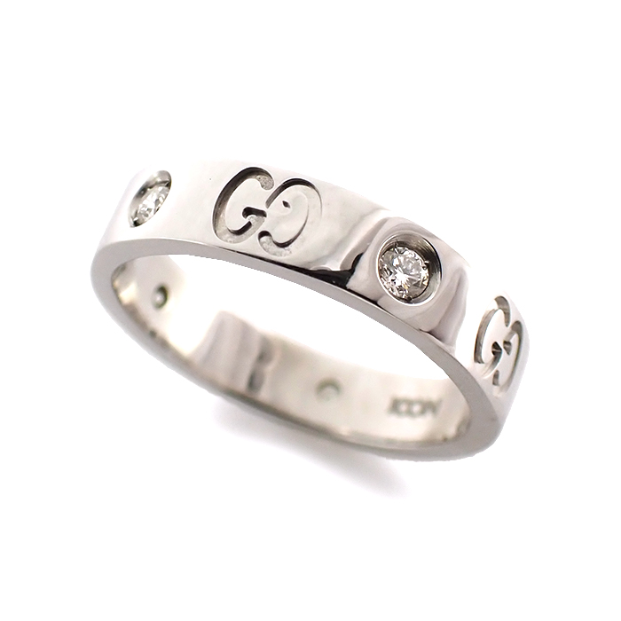 グッチ(GUCCI) 750WG ダイヤモンド 5石 アイコンリング 指輪 10号 新品仕上げ済み ホワイトゴールド