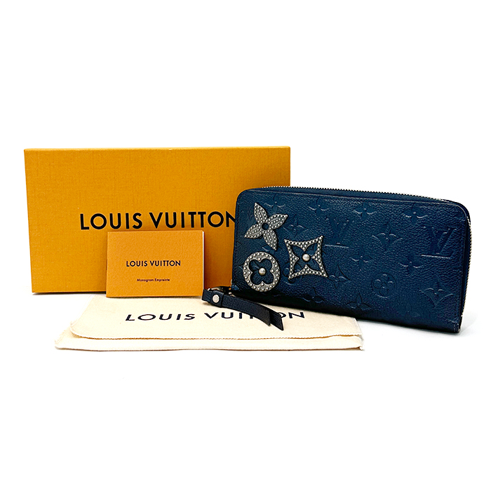 ルイヴィトン(Louis Vuitton) モノグラム・アンプラント ジッピー・ウォレット M62069  フラワースタッズ マリンメタル 箱 保存袋付き ネイビー系