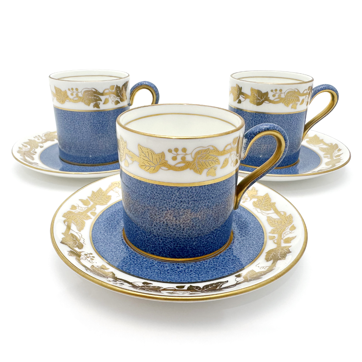 ウェッジウッド(WEDGWOOD) カップ&ソーサー デミタス ホワイトホール パウダーブルー 3客セット 金彩